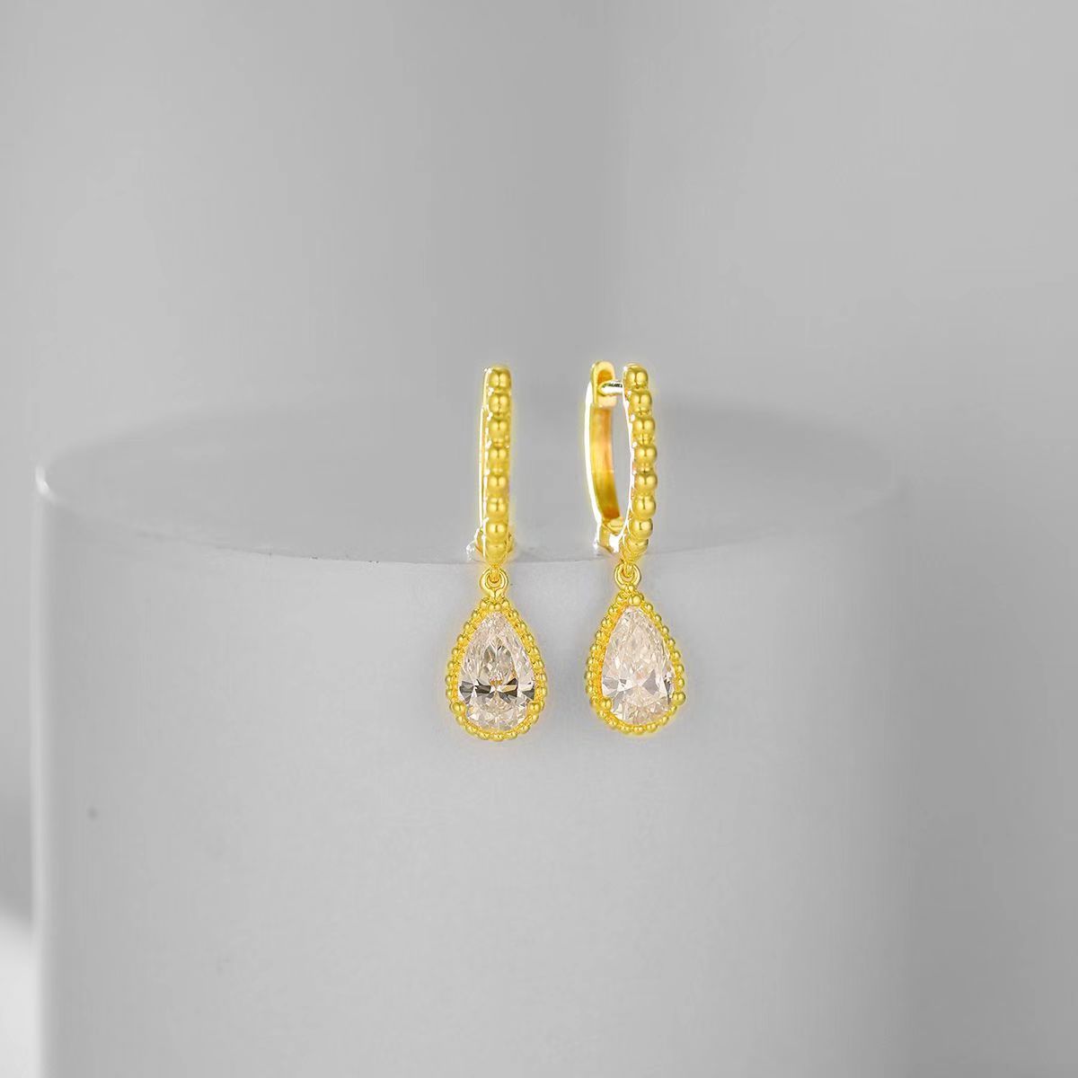 Pear Halo Drop Earrings