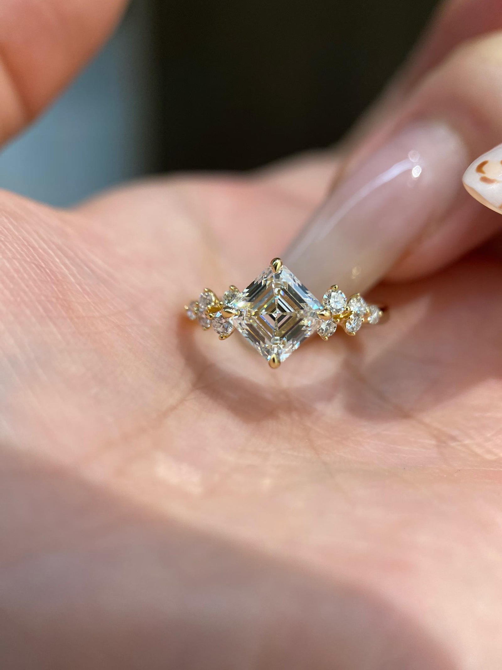 Asscher Floral Accent Ring