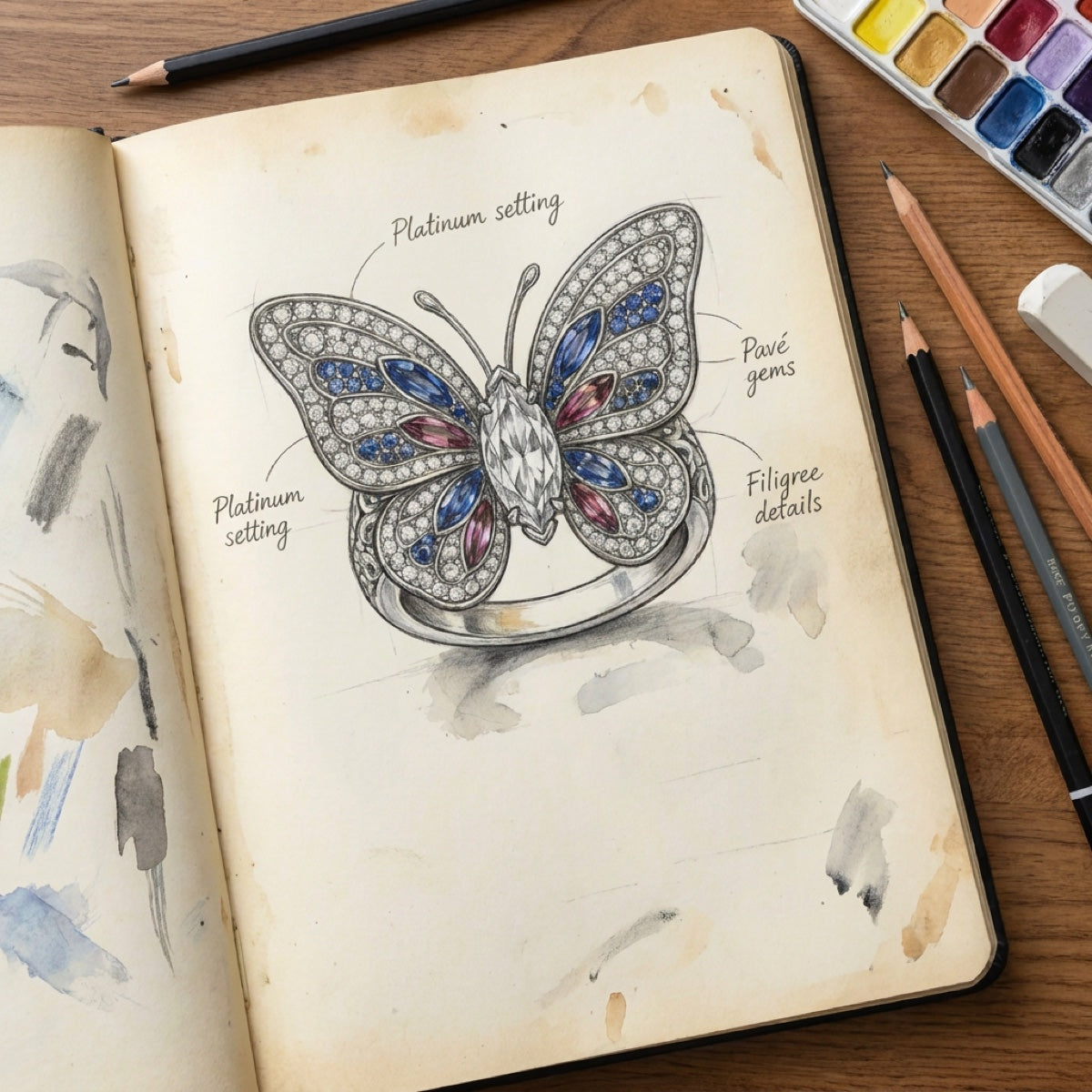 RAINA DIAMOND fully custom jewelry design sketch
