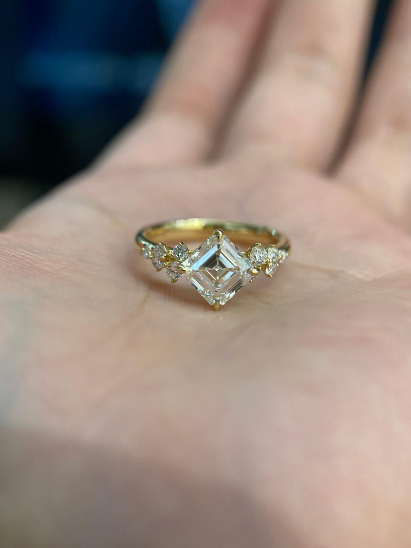 Asscher Floral Accent Ring
