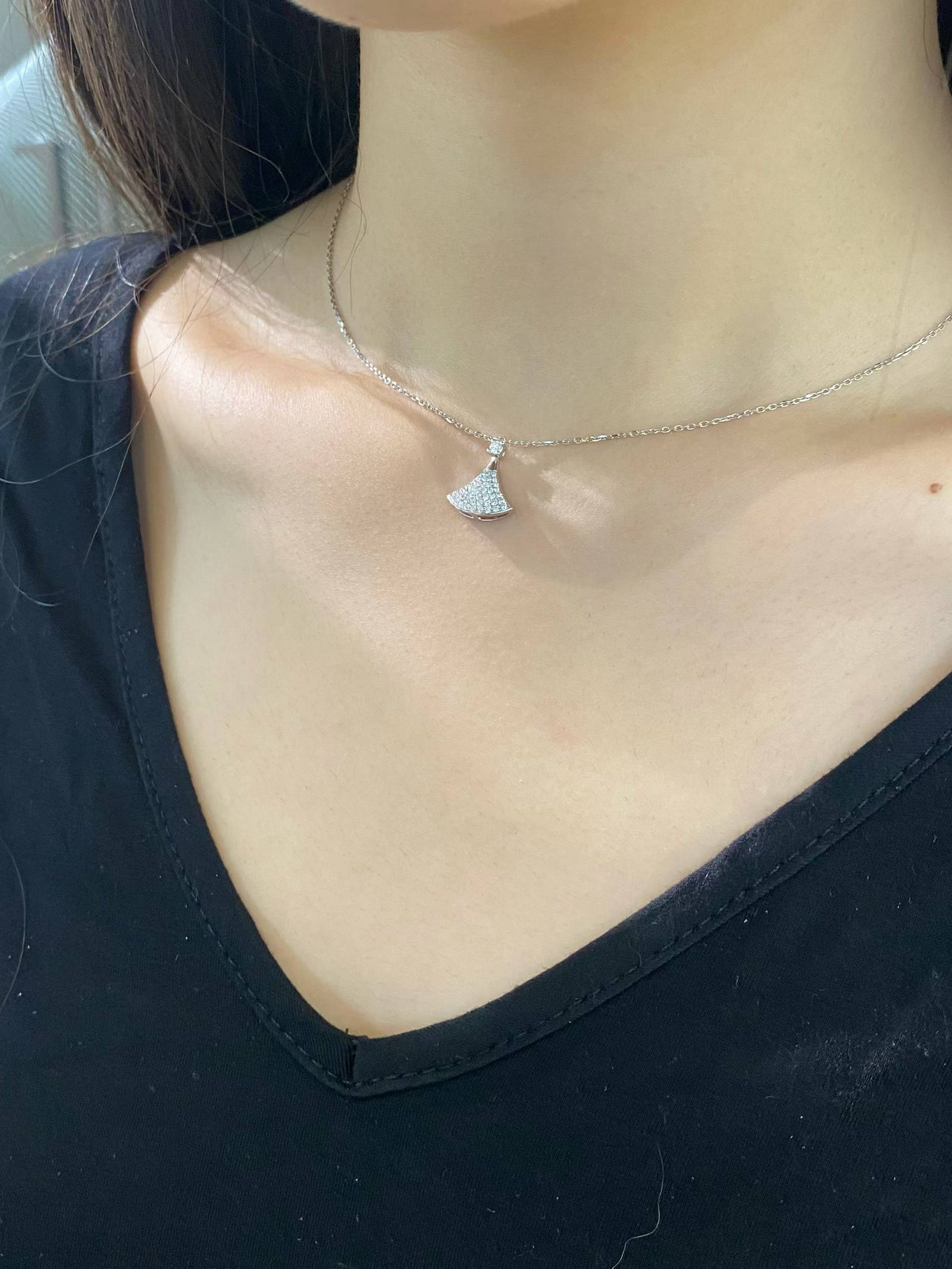 Pavé Fan Pendant Necklace