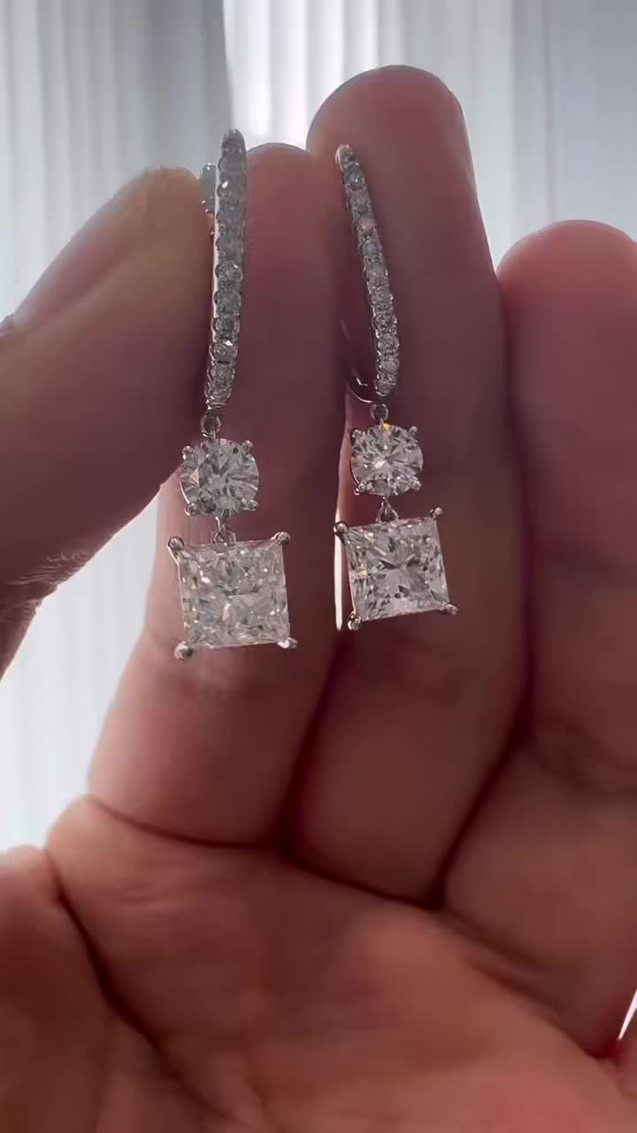 Round and Princess Drop Earrings