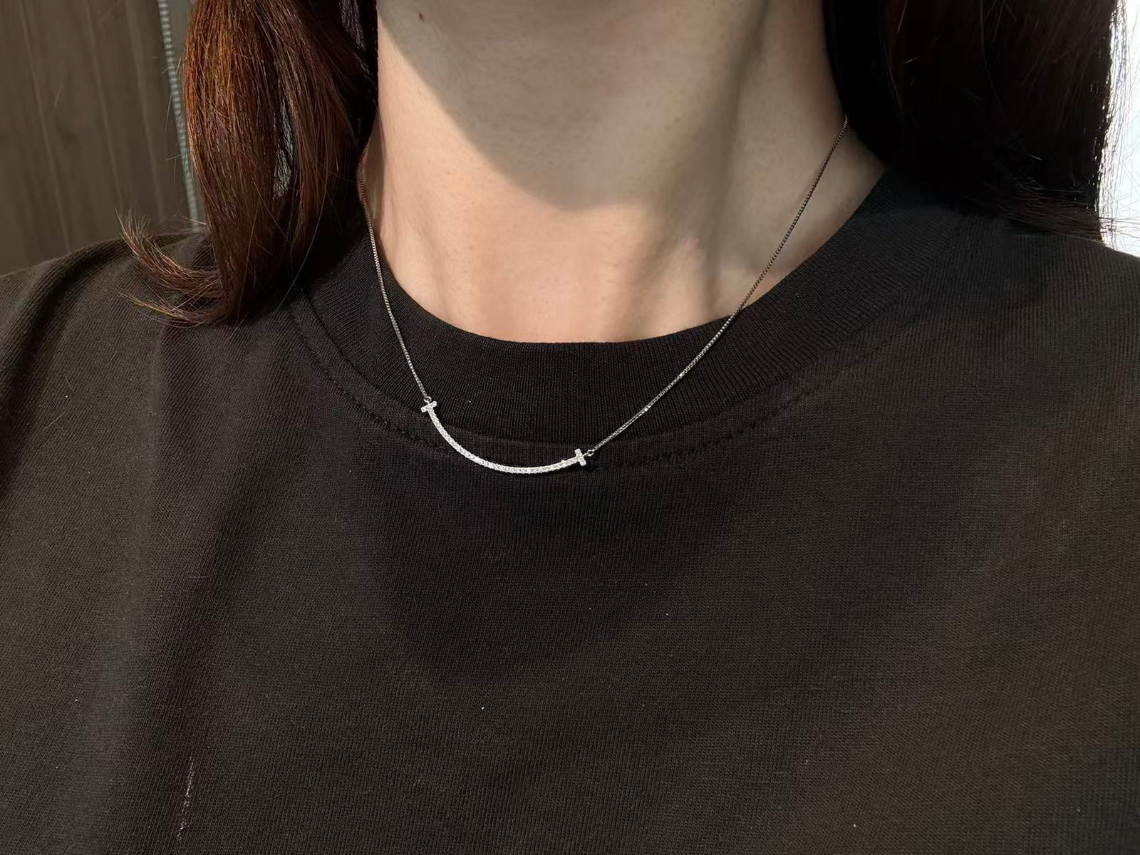 Curved Pavé Bar Necklace