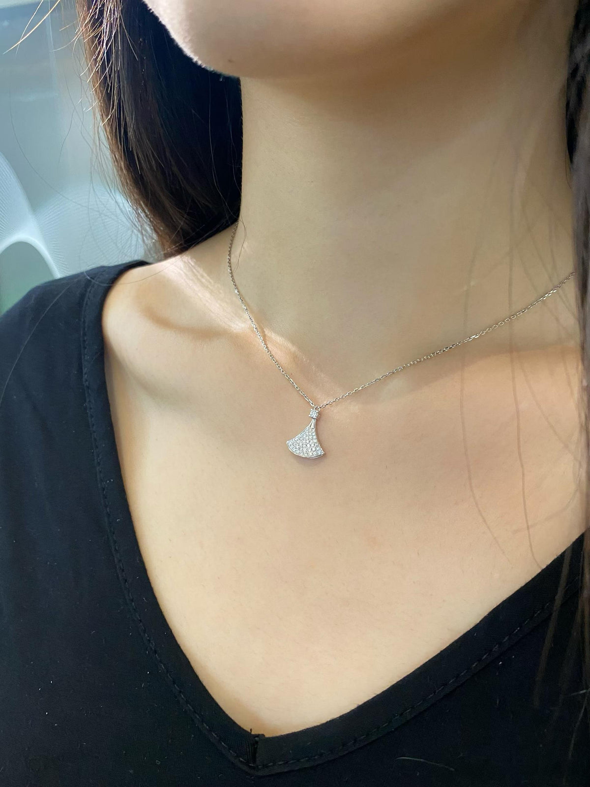 Pavé Fan Pendant Necklace