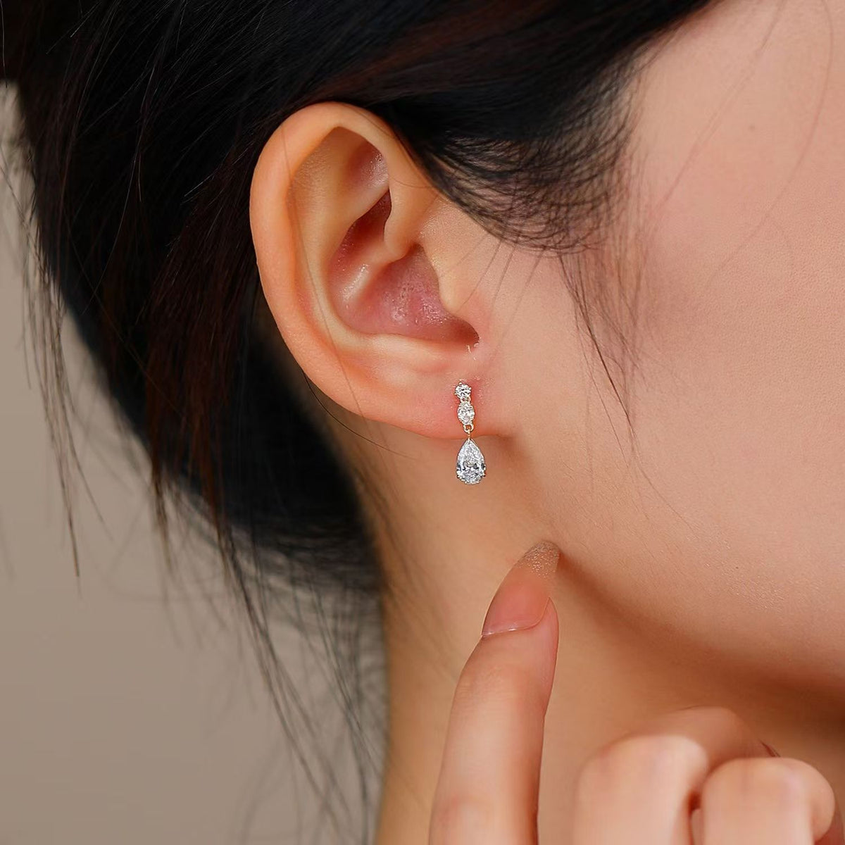 Three-Stone Pear Drop Earrings