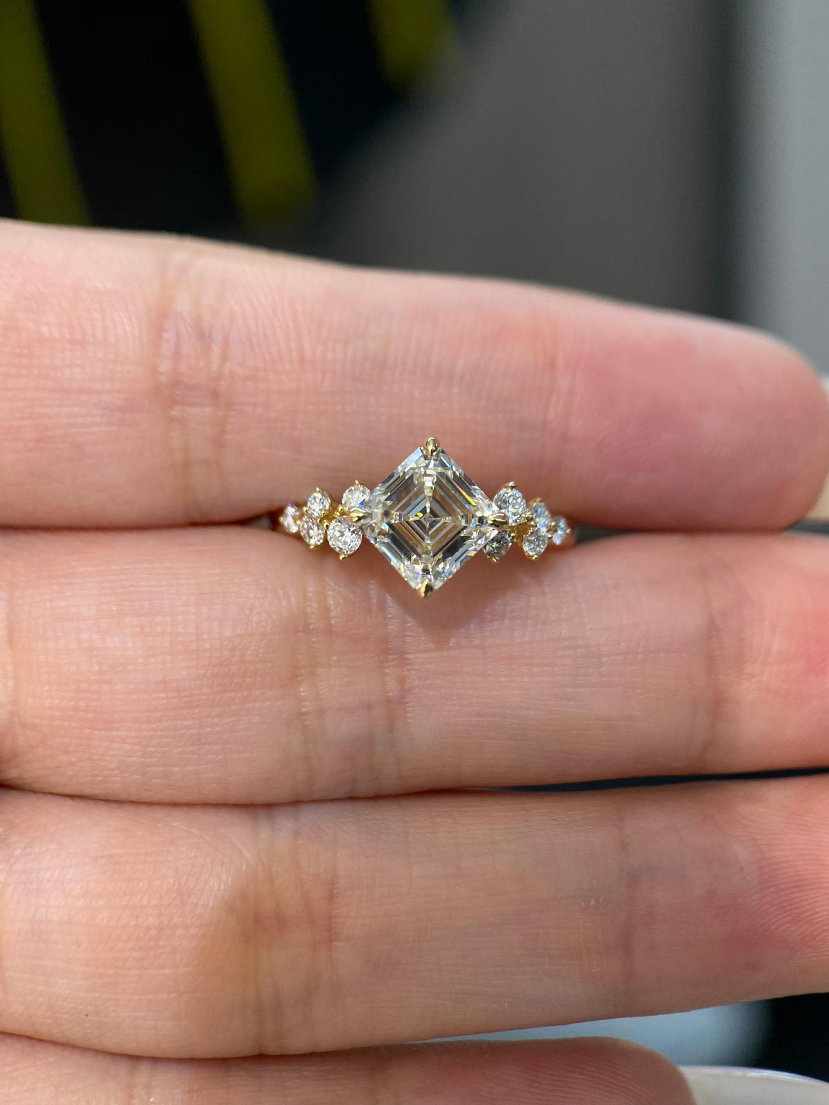 Asscher Floral Accent Ring