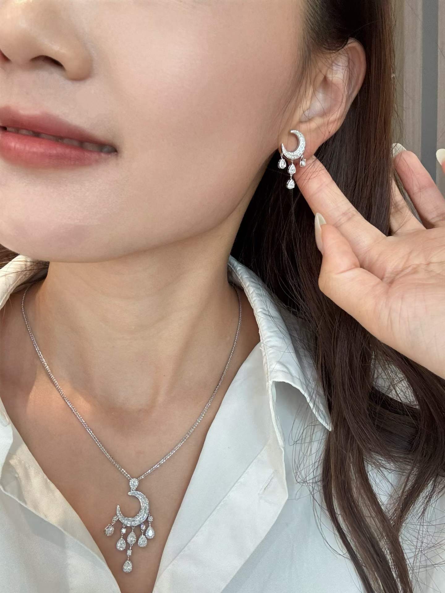 Crescent Drop Statement Necklace