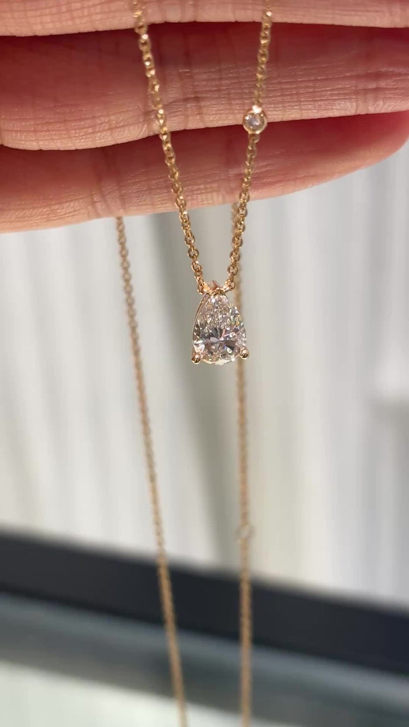 Pear Solitaire Station Necklace