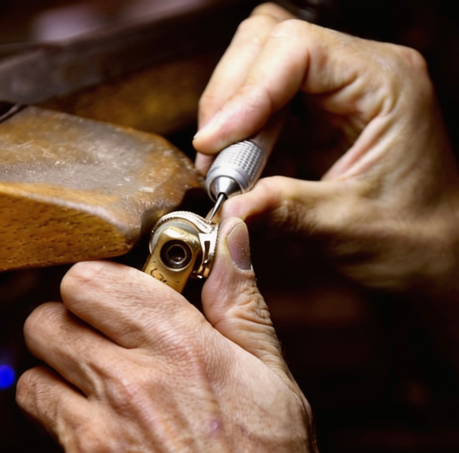 RAINA DIAMOND jeweler crafting and polishing a ring